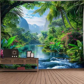 FENDROM Nature Tropical Rain Forest Tapestry Fantasy Landscape Mountain River Jungel Wall Hanging Tapestries for Bedroom Living Room Dorm