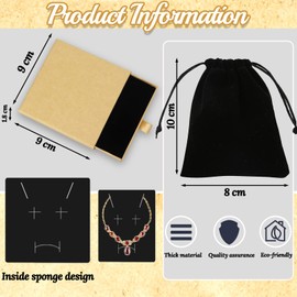 Acehome Jewelry Gift Box with Velvet Bag, Necklace Bracelet Earring Kraft Organizer Box Portable Square Lidded Pendent Storage Case for Birthday Xmas Christmas Wrapping-Buff/9x9x1.8cm