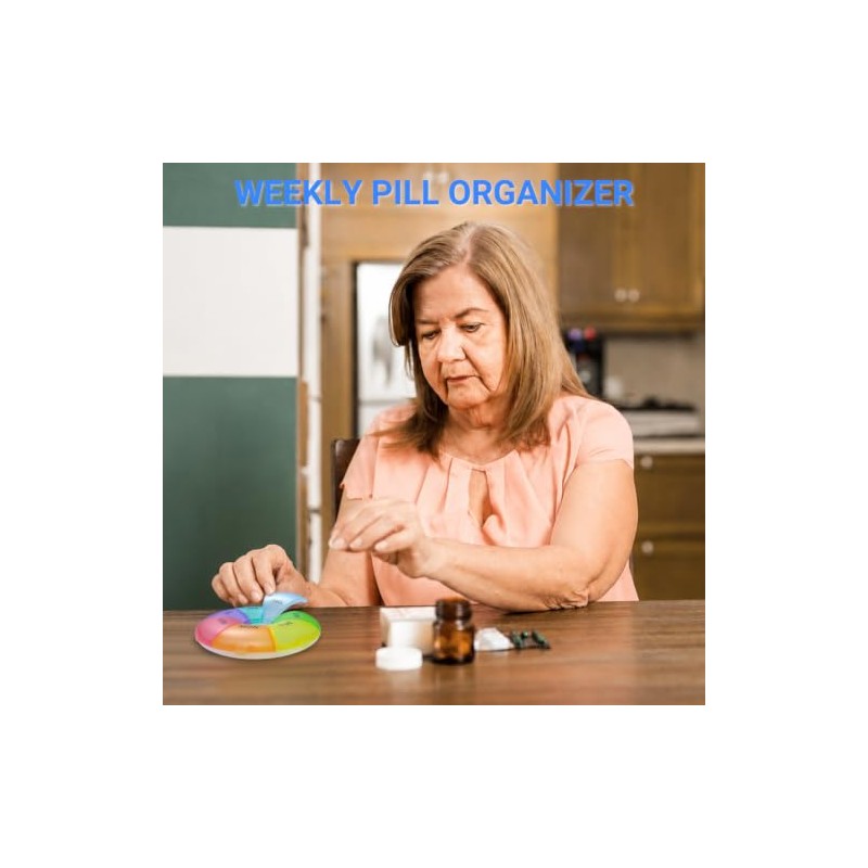 Portable Round Weekly Pill Box 7 Day Dosset Box, Multicolor