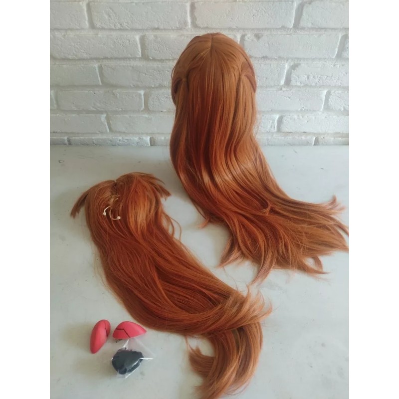 Caracterización Luna Peluca Asuka Langley Evangelion Cosplay Naranja Con Clips