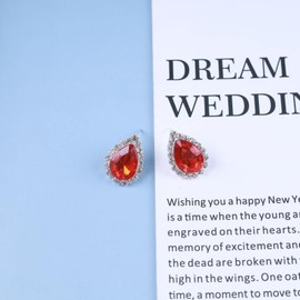 Inateannal Vintage Ruby Earrings Red Drop Crystal Earrings Red Ruby Stud Earrings Bridal Earrings CZ Water Drop Earrings Jewellery for Women and Girls