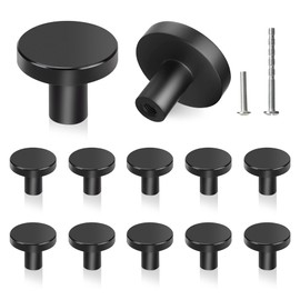 YSDMY 12 Pcs Black Cupboard Knobs,Black Door Knobs Cupboard Handles 30mm Round Black Cupboard Handles with Two Different Size Screws, Antique Knobs Pull Handle for Cupboard Wardrobe Furniture Hardware