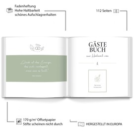 LEAF & GOLD® Wedding Guest Book I Elegant Wedding Guest Book with Questions I Guest Book to Fill in with Gold Foil Embossing (Green, Gold)