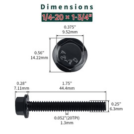 1/4-20 x 1-3/4" Flanged Hex Bolts (20 pcs), 18-8 (304) Stainless Steel, External Hex Drive, Hexagon Head Bolts Screws with Flange Washer, Fayeploo