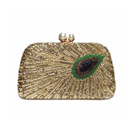 PENGZHI Women Vintage Beaded Sequin Clutch Purse Sparkly 1920s Peacock Evening Bag Luxury Wedding Bridal Purse, Gold