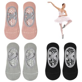 Senshuomy Non-Slip Yoga Socks,Pilates Socks for Women Non-Slip Grips & Straps,Ideal for Pilates,Fitness,Ideal for Pilates,Ballet,Barre,Barefoot Workout,Dance(3 Pairs/Black+Grey+Pink)