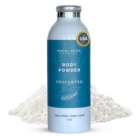 SoCal Suds & Company - Natural Body Powder Talc-Free - with Arrowroot Powder, Kaolin, Aspen Bark Extract for Soft Soothing Delicate Skin - Fragrance Free, 4oz, 1-Pack