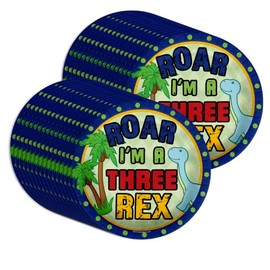 Dinosaur Birthday Party Supplies - Little Dinosaur Birthday Party Supplies - Boys 3rd Birthday Tableware Set Includes Large Paper Plates Napkins Cups - Kit for 16 (Three-Rex Dino, 32 Piece)