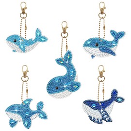 6 Pcs Diamond Painting Keychain Kits, Double Sided Diamond Art Keychains for Adults, DIY Diamond Painting Ornaments Kit (Whale)