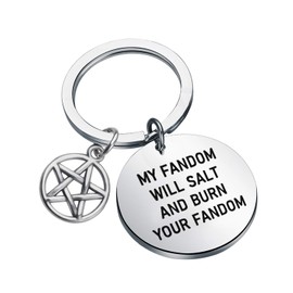CENWA Supernatural Inspired Jewelry Supernatural Quote My Fandom Will Salt and Burn Your Fandom Keychain SPN Jewelry Gift for Supernatural Fans Sam Dean Winchester Gift (Fandom)