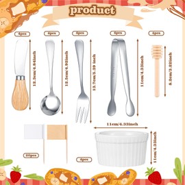 Molain 44Pcs Charcuterie Board Accessories Stainless Steel Cheese Spreader Knives Set, Mini Serving Spoons, Blank Toothpick Flags, Bowl for Christmas Pastry Making, forks and Mini Serving Tongs