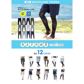 FELLOW Men's Rash Guard, 12 Colors and Patterns, Rash Guard, Long Pants, UV Protection, UPF 50+ Amphibious, Rash Pants, native navy