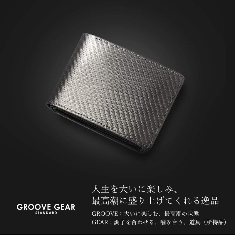 GROOVE GEAR ggs-1006 Men's Bi-Fold Wallet, Genuine Leather, Carbon Leather,