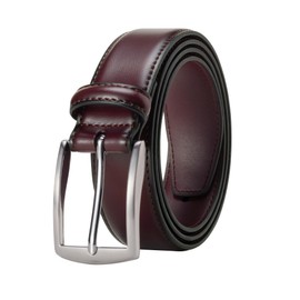 KM Legend Mens Leather Dress Belt for Work Business and Casual, Seattle Burgundy, 36 US