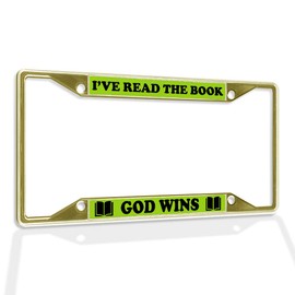 Fastasticdeals Metal Insert License Plate Frame I've Read The Book God Wins A Weatherproof Car Accessories Gold 4 Holes Solid Insert