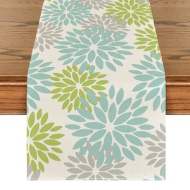 Artoid Mode Flowers Green Dahlia Summer Table Runner, Seasonal Kitchen Table Decoration, Indoor, Holiday, Party Decor, 40 x 140 cm