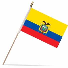 NJ & NJBW 20 Pack Small Mini Ecuador Flag on Wooden Stick - 5 x 8inch Miniature Portable Handheld Pole Ecuadorian Flags Decorations