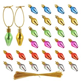 Christmas Plastic Bulb Beads, 50 PCS Colorful Mini Garland Xmas Tree Pendant with Ropes for Indoor and Outdoor Christmas Tree Decors