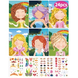 20 Pcs Make Your Own Princess Sticker Sheets for Kids with Princess Party Favors Face Stickers for Kids Crafts Activities Gift Bag Stuffers Birthday Party Favors for Kids