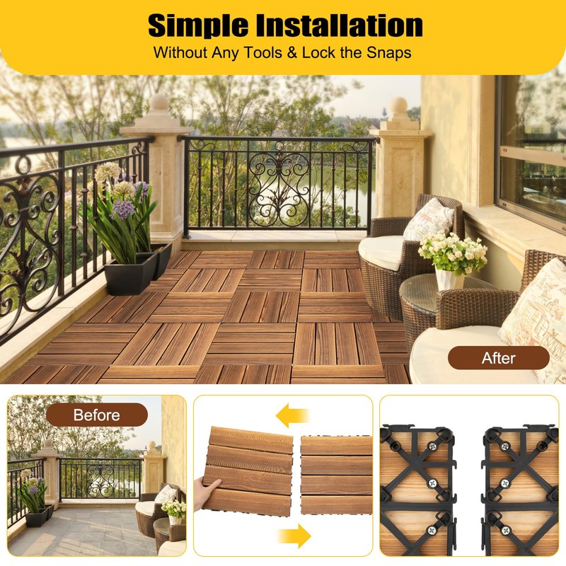 LIYUANJUN 36Pcs Deck Tiles, 12''x12'' Wood Flooring Tile DIY Hardwood