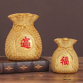 NUOBESTY Coin Bank Piggy Bank Feng Shui Money Bag Shaped Coin Bank Fortune Home Decor Wealth Money Bank Saving Coin Box Chinese Lucky Decorations for Wealth and Luck Resin Desktop Ornament