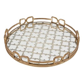 A&B Home Perfume Tray-Large Gold Mirror Tray Makeup Jewelry Tray Organizer for Vanity Bathroom Dresser D16 Round Metal Decorative Tray