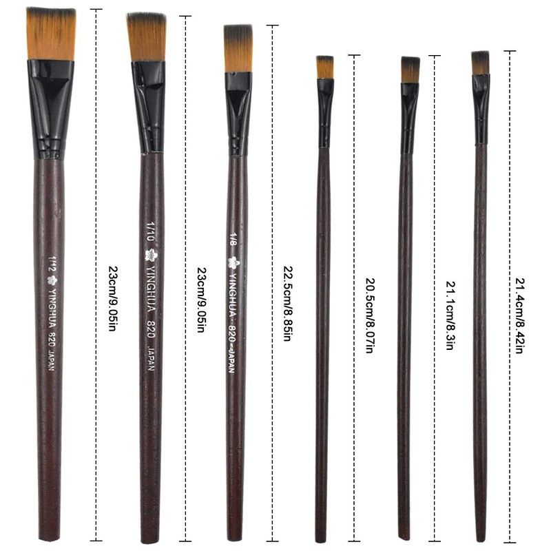 Bezavea 6 Piece Professional Nylon Paint Brush Set for Oil,
