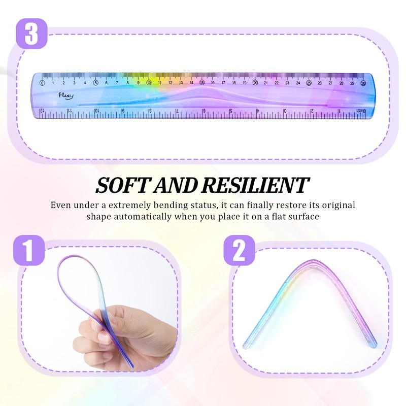 LIQWEI Pack of 2 Rulers Flexible 30 cm, Ruler Flexible