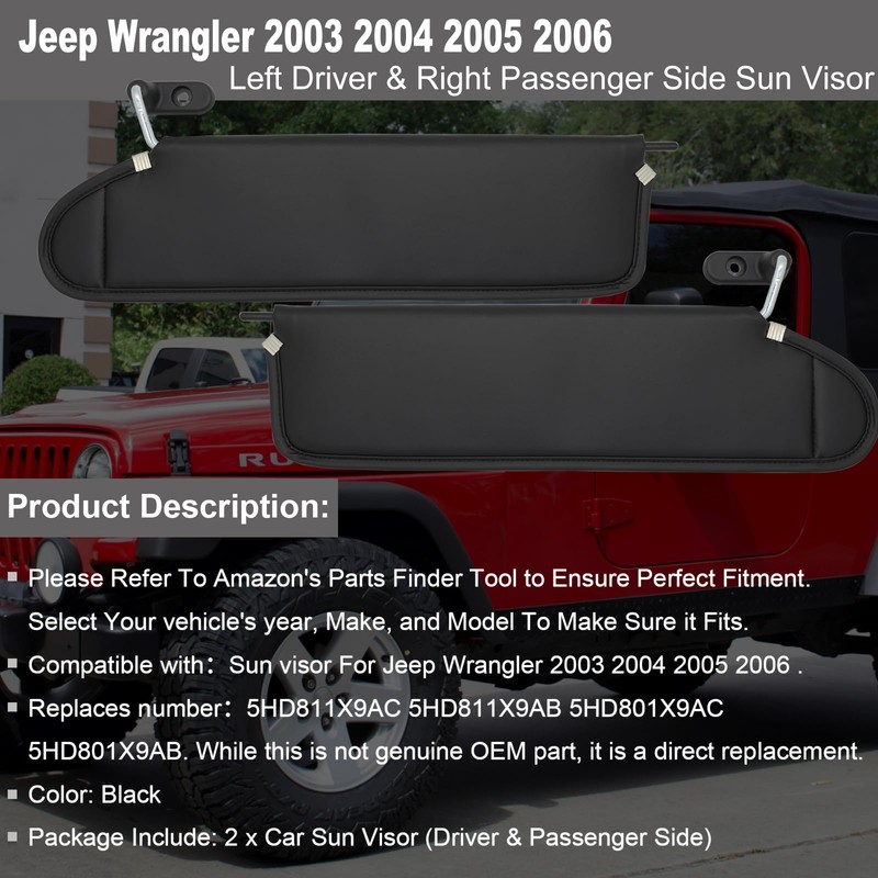 NHILES Driver & Passenger Side Sun Visor Fits for Jeep