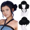 MAGQOO Black Wig with Buns Short Straight Bob Wig with