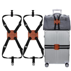 Luggage Straps with Buckles Suitcase Belt for Carry On Luggage Over Handle High Elastic Bag bungees Add A Bag Travel Accessories TSA Approved (2-Pack, Brown)