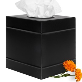 Autumn Alley Farmhouse Black Metal Tissue Box Cover – Industrial Galvanized Heavy Guage Metal Tissue Box Holder – Modern Style Decor –Matte Black Bathroom Accessories – Easy Refills