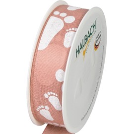 Halbach Seidenbänder Baby Gift Ribbon 25 mm x 16 m Ribbon as Decoration for Baby Shower and for Wrapping Gifts for Baby Shower Colour: Blush Rose/White
