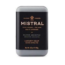Mistral Silver Absinthe Luxury Bar Soap for Men | Men’s Natural Soap Bar | Paraben, Phthalates Free | Moisturizing & Triple-Milled Natural Soap for Men - Made in France | Large, 8.8 oz