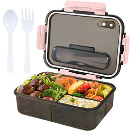 Fiambreras con 3 Compartimentos y Cubiertos de1500ml, con Cuchara y Tenedor, Portátil Sellada Crisper Caja de Almuerzo, sin BPA, para microondas y refrigerar
