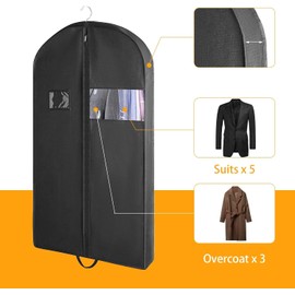 Garment Bag, Suit Bag for Travel, Storage, Garment Cover, Breathable Garment Bags for Jackets, Shirts, Evening Dresses, Garment Bag, Suit, Black Garment Cover with Zip Pockets (110x60cm)