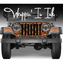 Wrappin' In Ink Grill Wrap in Buck Skull Blaze Camouflage for the Jeep Wrangler 1997-2006