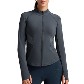 FitsT4 Sports Womens Equestrian Riding Shirts Long Sleeve Fleece Lined Horse Full-Zip Winter Thermal Jackets,Grey,M