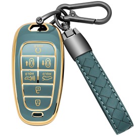 TOGAFEY for Hyundai Key Fob Cover with Keychain Soft TPU Car Key Case Holder 360 Degree Protection for 2019-2024 Hyundai Palisade Sonata Santa fe Tucson 7 Buttons Smart Key(A Gray)