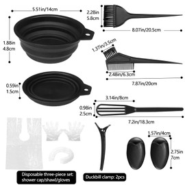 THINTON 9 Pcs Hair Dye Bowl and Brush Kit, DIY Beauty Salon Hair Dye Bleaching Tools Kit, Tint Brush, Mixing Bowl, Highlighting Comb, Ear Cover, Shawl, Gloves, Hairdressing Clips
