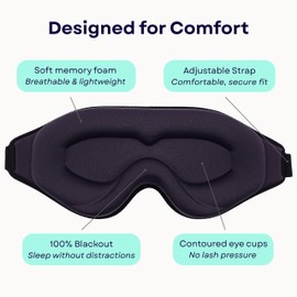 Revive Float Sleep Mask, 100% Blackout, Soft Contoured Foam, Black, with Satin Travel Pouch, for Sleep, Travel and Relaxation