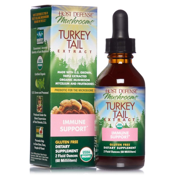 Host Defense, Turkey Tail Extract, Natural Immune System and Digestive Support, Mushroom Supplement, Plain, 2 fl oz