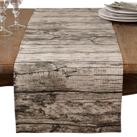 SARO LIFESTYLE 426.N1672B Lignum Vitae Collection Printed Wood Design Table Runner, 16" x 72", Natural