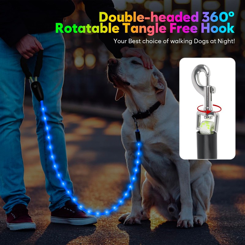 YFbrite 7Ft Light up Dog Leash with 15 Flashing Modes