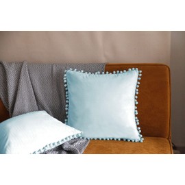 Pagnanno. Set of 2 Soft Velvet Cushion Covers 45x45cm(18x18 Inches) Pom Throw Pillowcases Square Cushion Covers for Chairs,living and bedroom with Invisible Zipper (18"x18" (Pack of 2), Aqua)