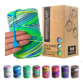 MeriWoolArt® Premium Macrame Yarn - Macrame Cotton Yarn 3 mm x 200 m - Super Soft Yarn, Single Twist Macrame Cord - Oeko-Tex 100% Recycled Cotton for DIY Boho Decoration Crafts