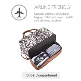 MyMealivos Canvas Weekender Bag, Overnight Travel Carry On Duffel with Shoe Pouch (leopard)