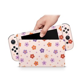 ZOOMHITSKINS Compatible with Switch Skin Cover, Cute Light Pastel Pink Red Purple Daisy Tiny Magnolia Flower Kawaii, Vinyl Decal Sticker Wrap, Made in The USA