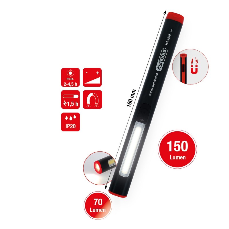KS Tools UltimateBEAM 150.4540 Aluminium LED Pen Lamp Li-Ion, 150