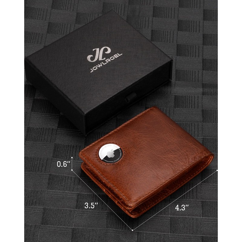 Jowlroel AirTag Wallet Mens - Genuine Leather Bifold RFID Blocking